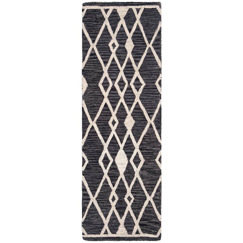 SAFAVIEH Handmade Micro-Loop Jolanda Moroccan Wool Rug - 2'6" x 9' Runner - Charcoal/Ivory