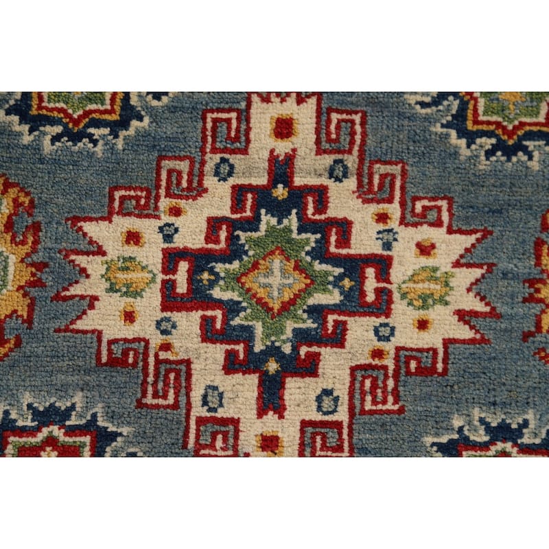 Light Blue Kazak Foyer Rug Hand-Knotted Traditional Wool Carpet - 2'11" x 3'11"