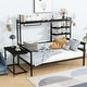 preview thumbnail 29 of 34, Metal Daybed with Movable Desk, Metal Slat Support Bed Frame Metal Grid, Shelves and Clothes Hanger