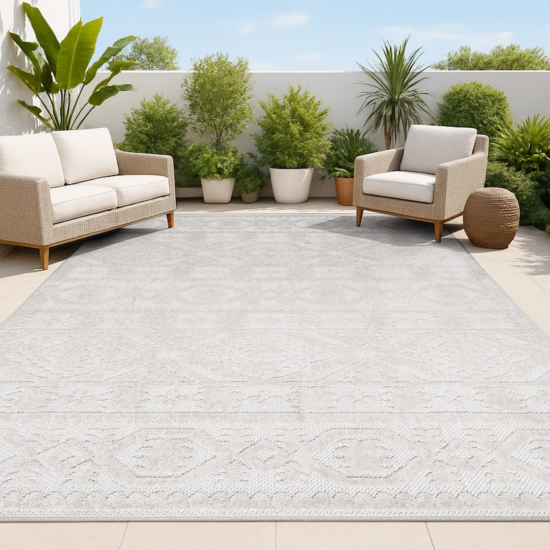 JONATHAN Y Jordan High-Low Pile Mediterranean Tile Indoor/Outdoor Area Rug