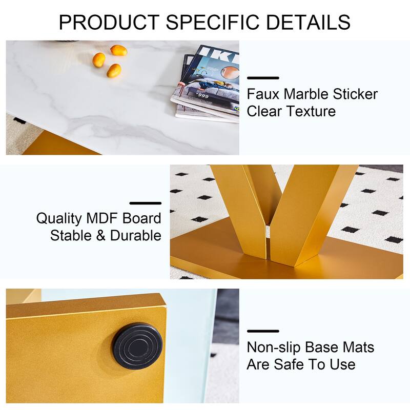 Modern Minimalist Coffee Table. Tempered Glass With Stickers Tabletop,En Mdf Pillars