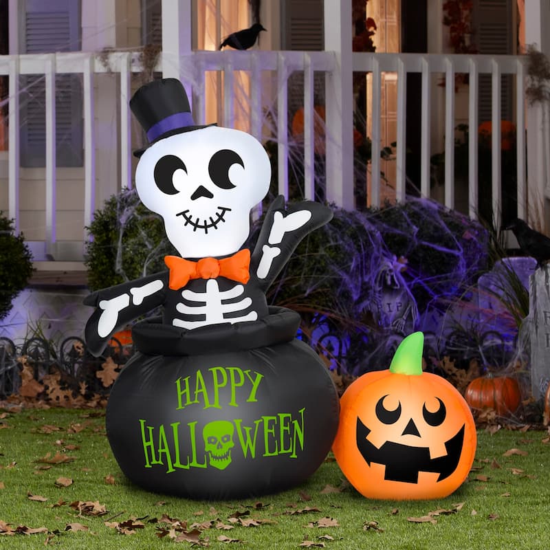 Gemmy Halloween Inflatable Skeleton in Cauldron, 4 ft Tall