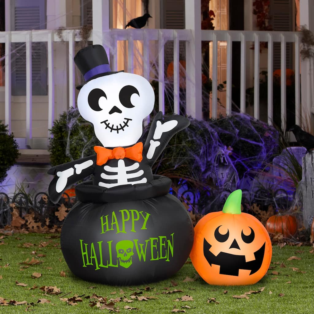 Gemmy Halloween Inflatable Skeleton in Cauldron, 4 ft Tall
