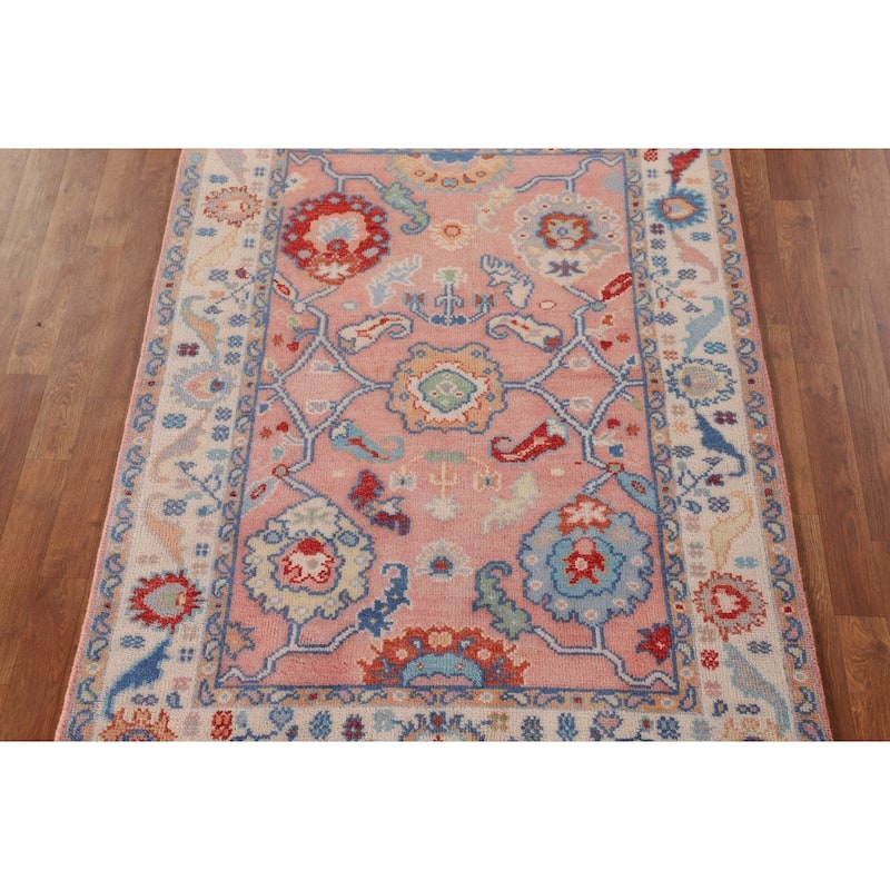 Floral Oushak Oriental Area Rug Hand-Knotted Wool Carpet - 4'0"x 5'9"