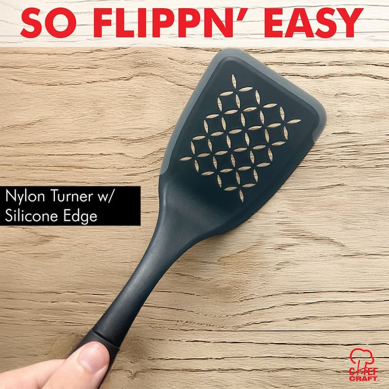 Chef Craft 12-inch Nylon Slotted Turner Spatula with Silicone Edge