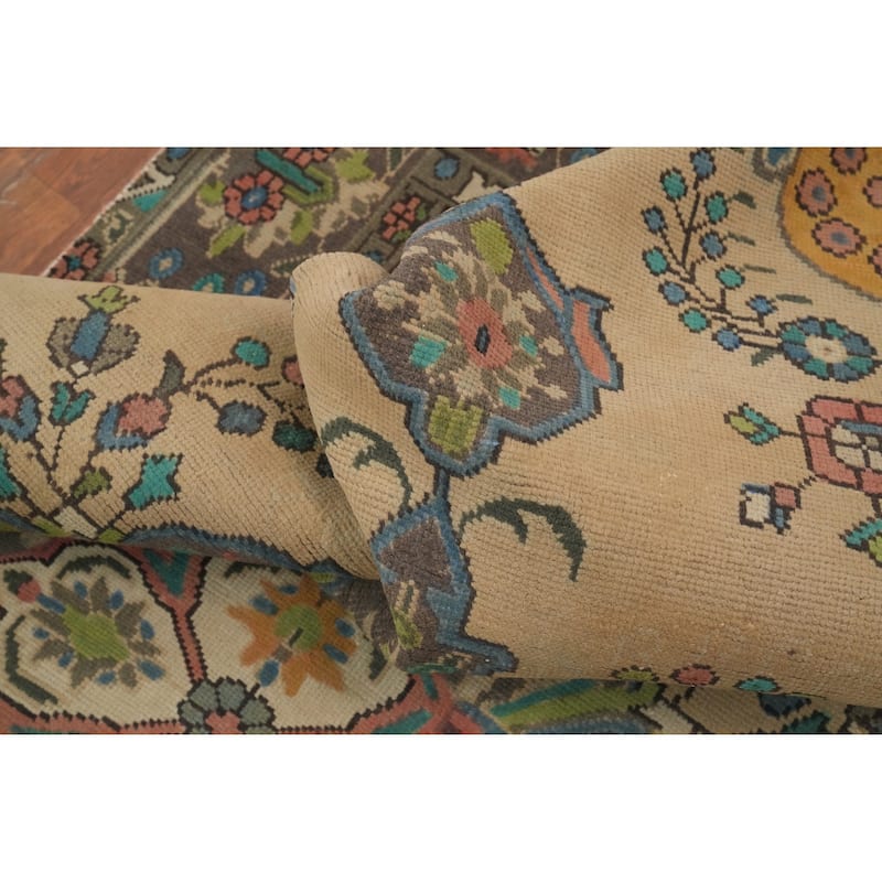 Hand Knotted Oriental 100% Wool Carpet Traditional Floral Brown Tabriz Area Rug - 9' 2'' X 6' 4''