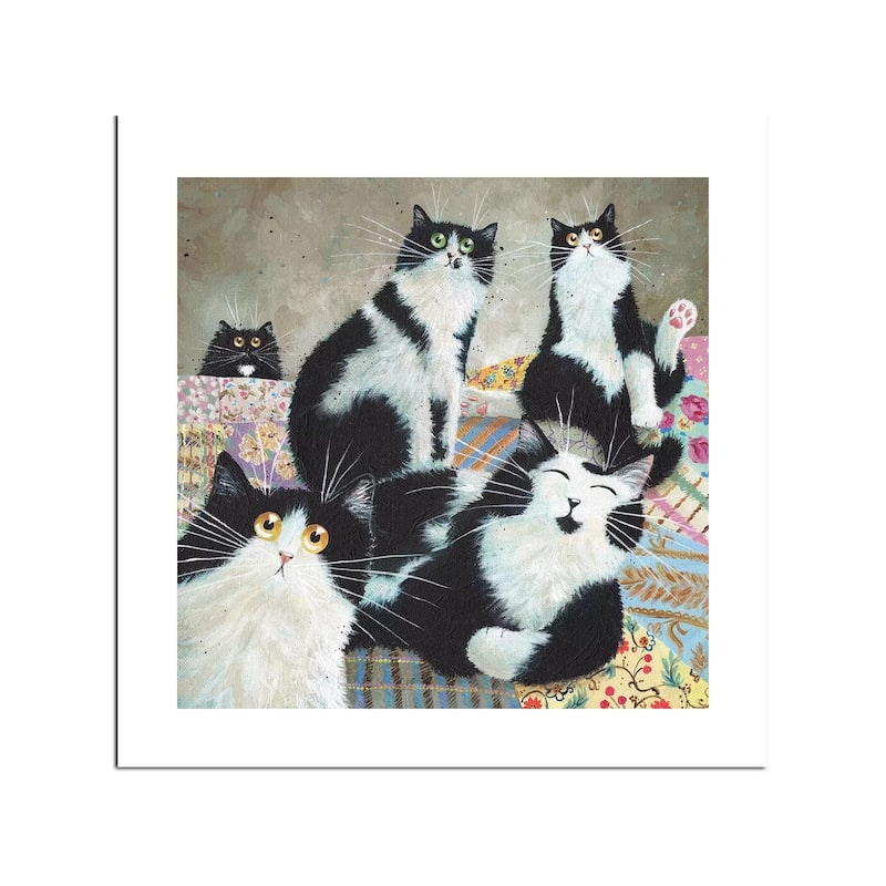 Patchwork Cats Fine Art Paper Print by Kim Haskins - Multi