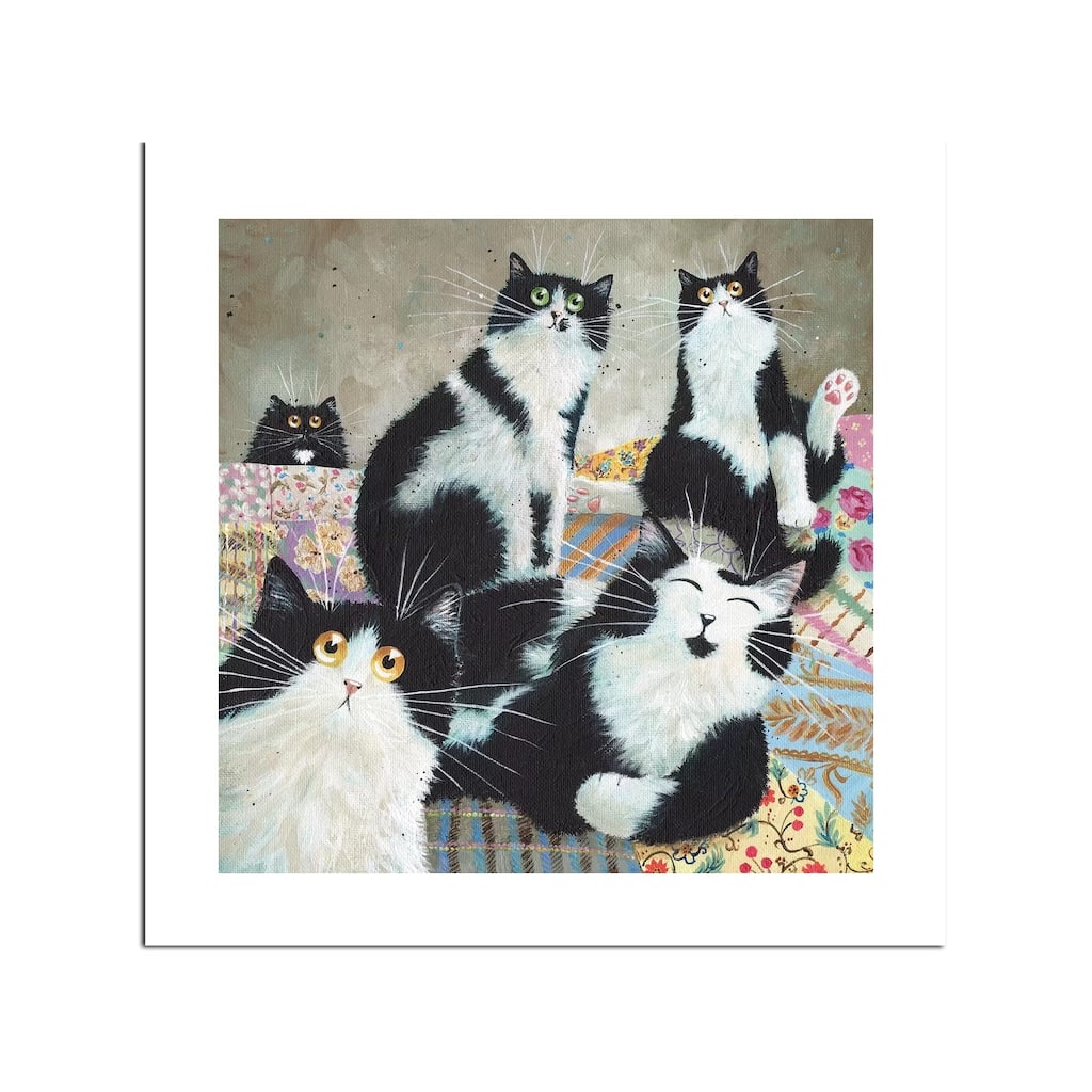 Patchwork Cats Fine Art Paper Print by Kim Haskins - Multi