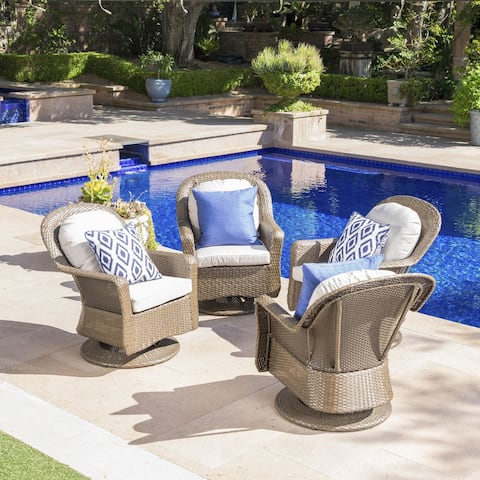 Liam Outdoor Wicker Swivel Club Chairs with Water Resistant Cushions (Set of 4) by Christopher Knight Home