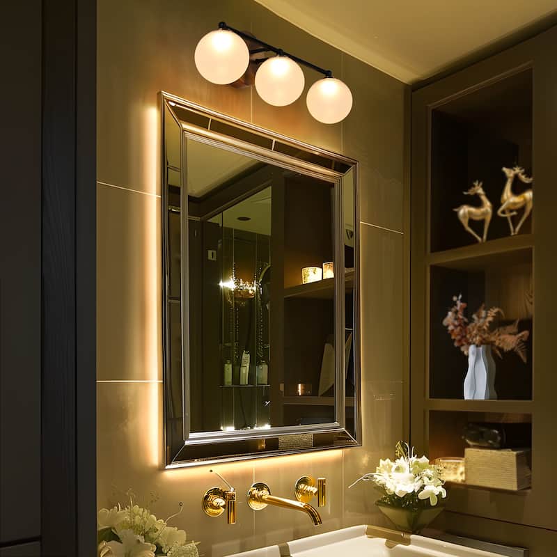 Modern 2/3-Light Black Gold LED Bathroom Vanity Light Globe Glass Wall Sconces