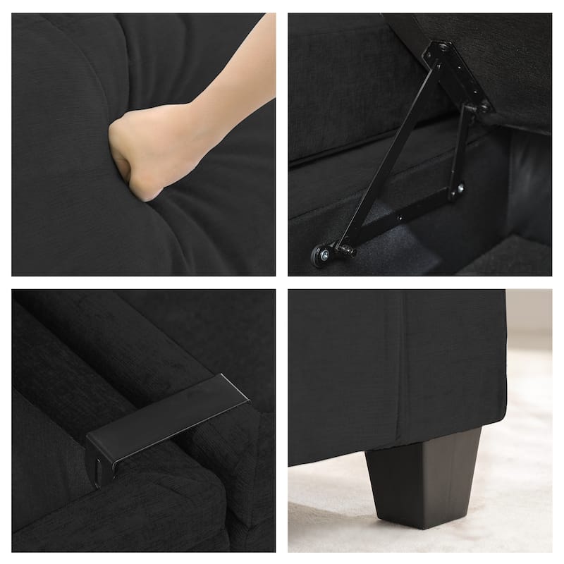 Chenille Storage Sofa, 3 Seats with a Removable Ottoman