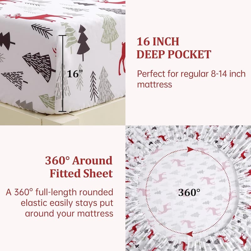 Christmas Soft Brushed Microfiber Holiday Bed Sheets Set