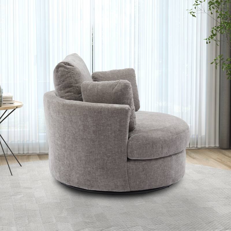 Upholstered Swivel Barrel Armchair Club Chair With Metal Base