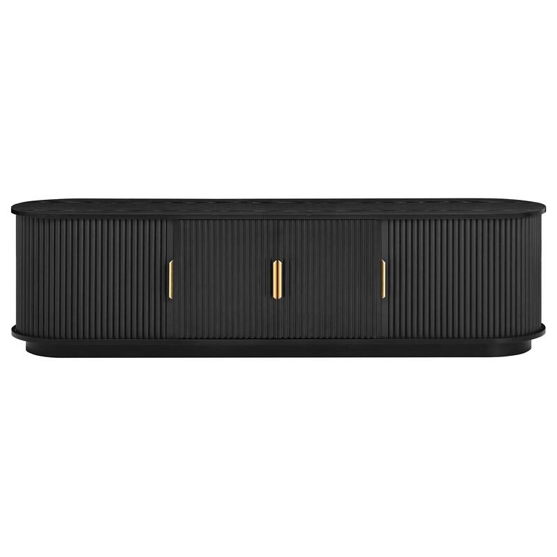 Mid Century Modern 74.8" TV Stand & Coffee Table Set for TVs up to 75", Wooden Media Console with Fluted Sliding Doors