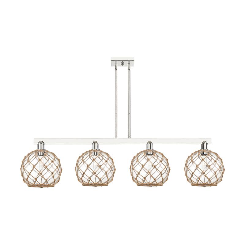 Innovations Lighting Endless Possibilities Arcadia - Farmhouse Rope - 4 Light 53" Stem Hung Island Light - Clear Glass with Brown Rope/Polished Nickel