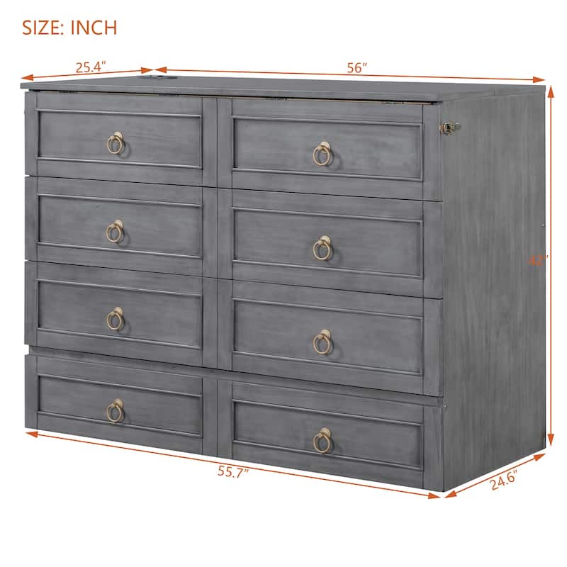 Queen/Full Murphy Bed with Large Drawers, Murphy Bed