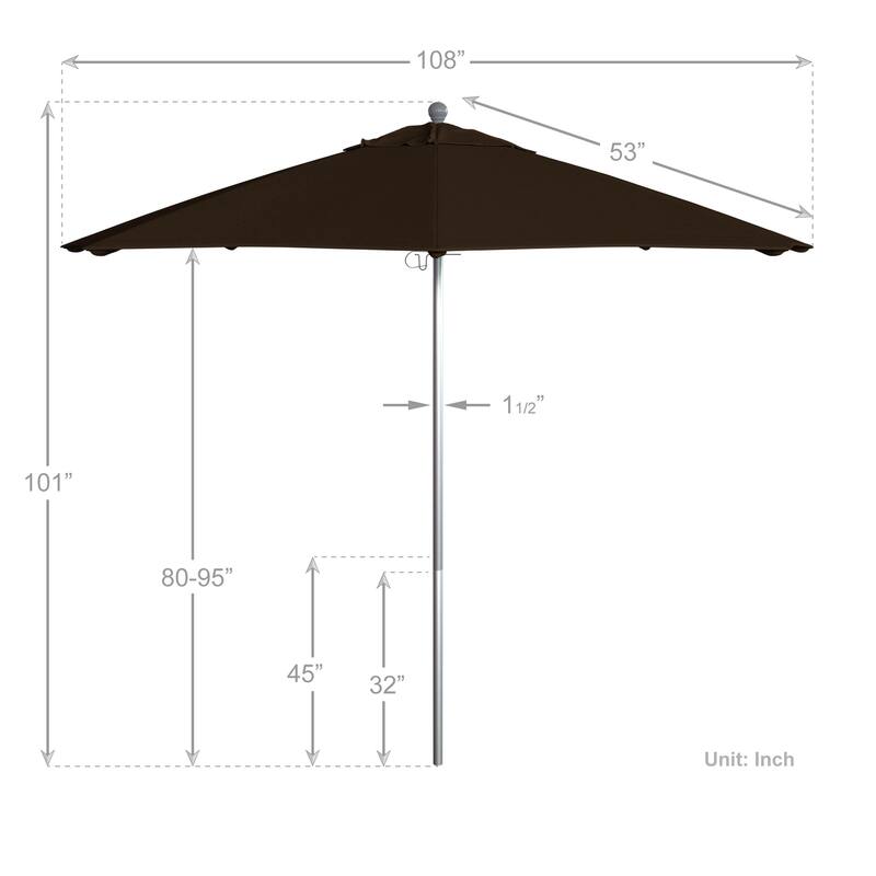 California Umbrella 9' Rd. Aluminum Frame, Fiberglass Rib Patio Umbrella, Push Open,Anodized Silver Finish, Sunbrella Fabric