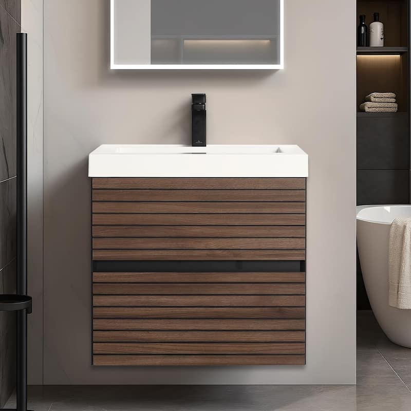 Blossom Annecy 24-Inch Floating Bathroom Vanity with Acrylic Sink - Dark Walnut