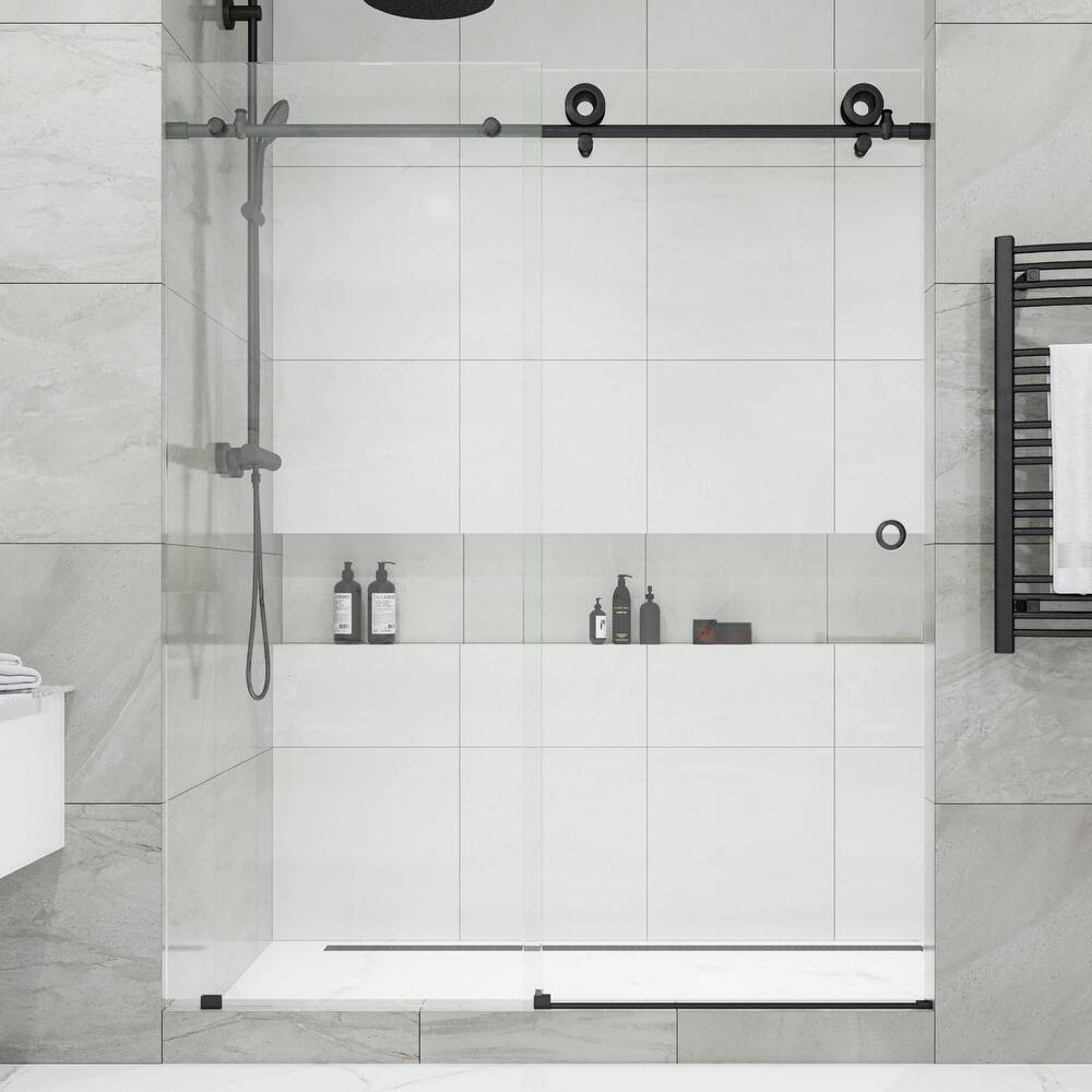 Seawin Crystal 56 - 60 x 78 inches Frameless Sliding Shower Door 3/8 in. (10 mm) Clear Tempered Glass with NanoShield Coating