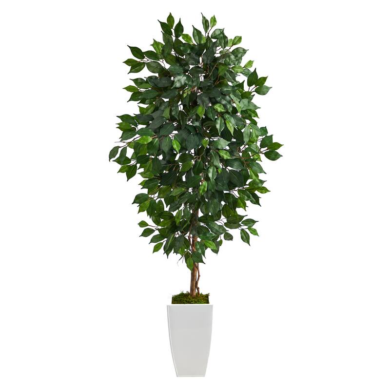 4.5' Ficus Artificial Tree in White Metal Planter - 13"