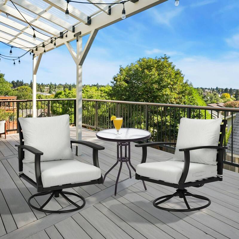 Aoodor Outdoor Deep Seat Cushion Set, Waterproof Patio Furniture Cushions with Adjustable Straps & Removable Cover, Set of 2