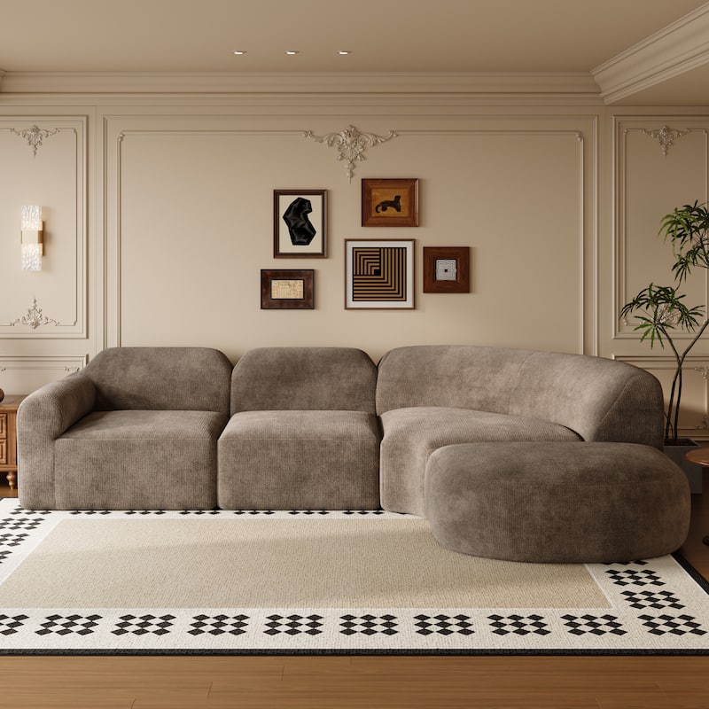 Christopher Knight Home - Modern Upholstered Curved Sectional Sofa with Deep Seat Ottoman