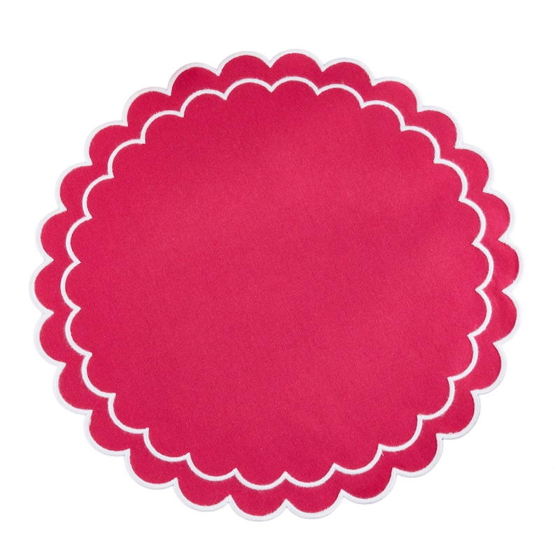 Scalloped Cotton Placemats (Set of 4) - Layered Wavy Edge Round Table Placemats for Dining, Entertaining & Everyday Table, 15" - Set of 4 - 15"x15" - Fuchsia