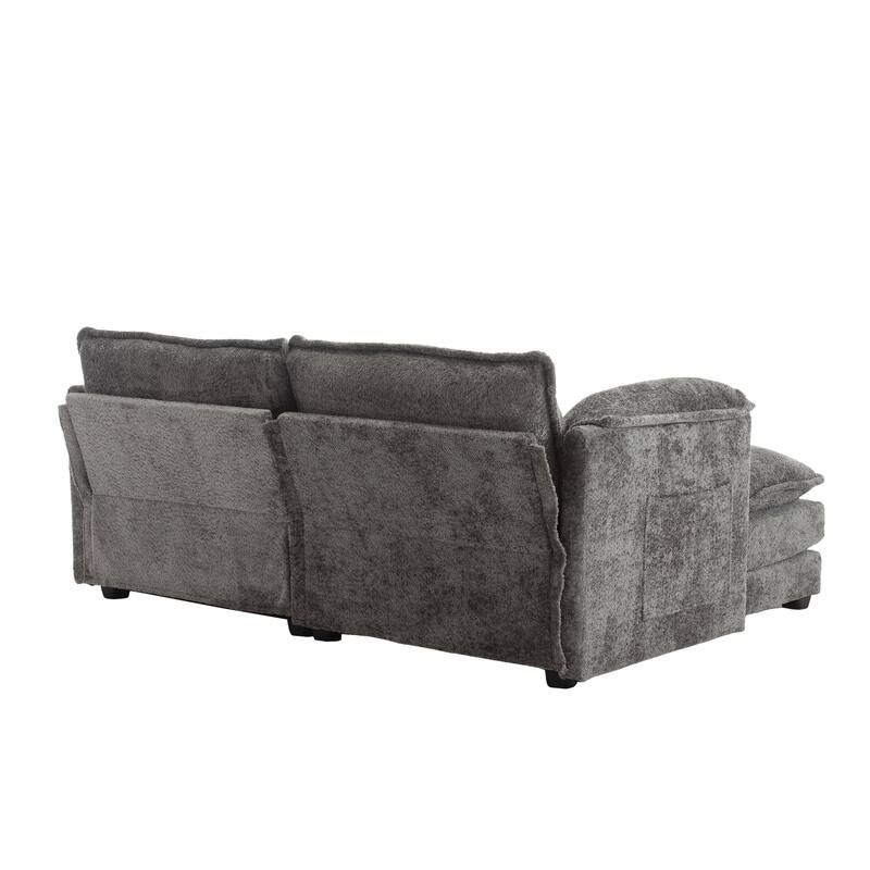 Chenille Double Sofa with Footstool, Removable Arms