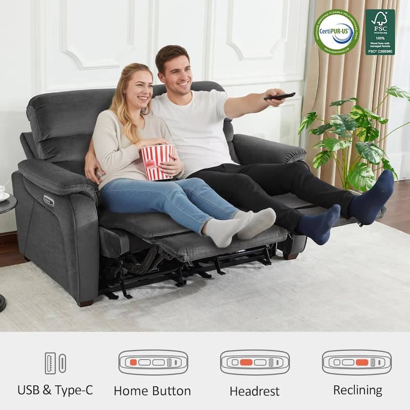 MCombo 61.6'' Wall Hugger Power Loveseat Recliner Sofa with Adjustable Headrest and USB A & C Charge Ports