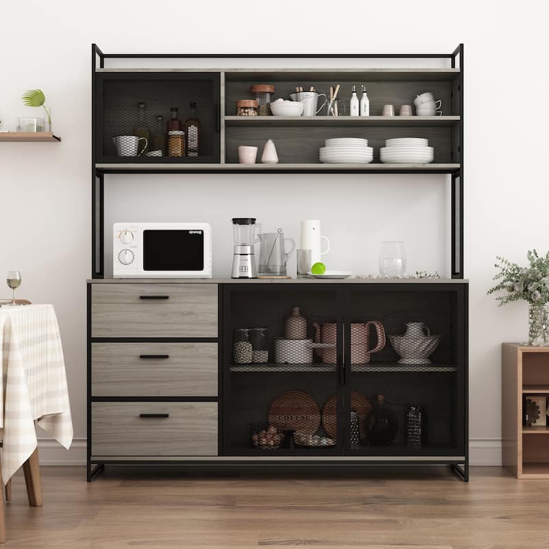 59"W Kitchen Cabinet Pantry with Sleek Design & Ample Storage - 59"W 68.5"H