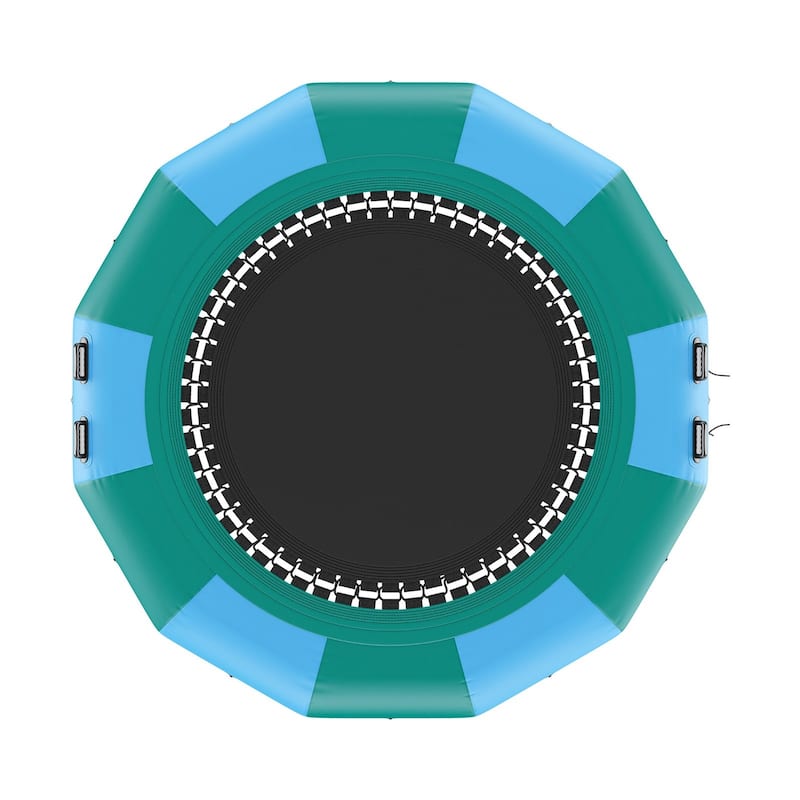 12ft Portable Inflatable Recreational Water Bouncer Trampoline with 3-Step Ladder and Electric Air Pump