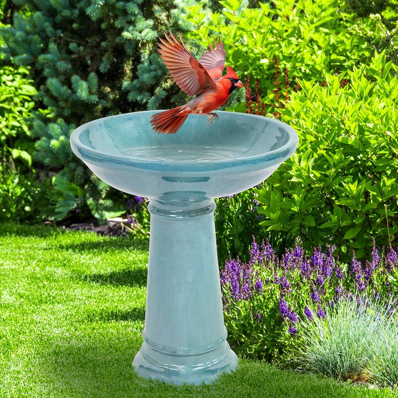 Sunnydaze Calais Glazed Ceramic Bird Bath - Jade Green - 25" H