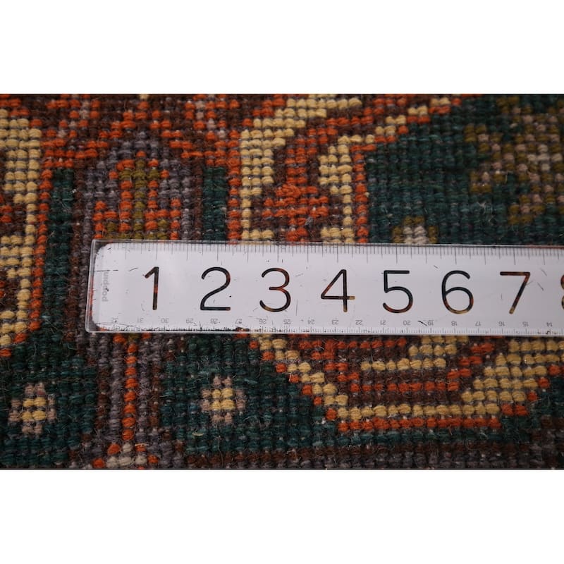 Green Geometric Kazak Indian Runner Rug Hand-Knotted Wool Carpet - 2'5"x 9'9"