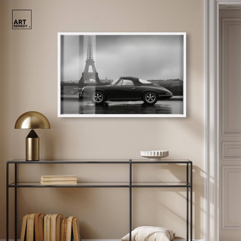 Classic Car and Eiffel Noir Shadowbox by Art Remedy