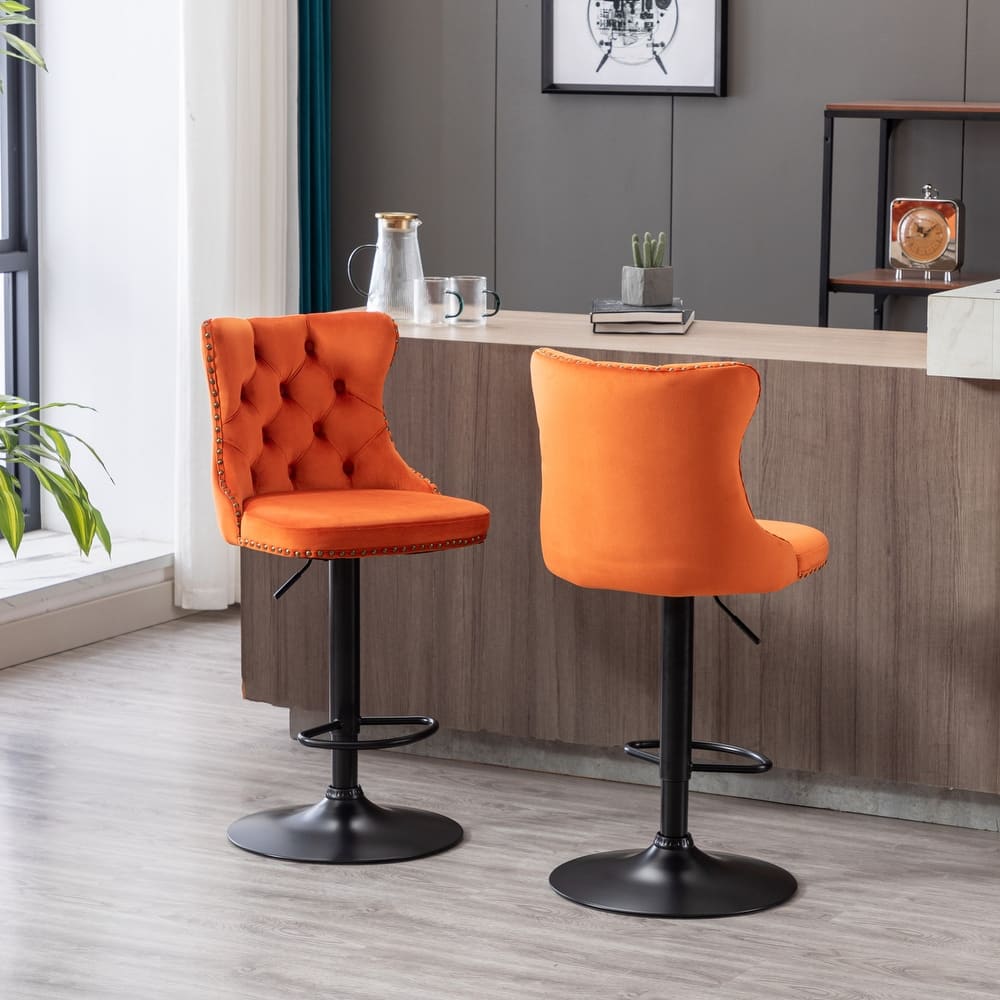 Roomfitters Swivel Velvet Bar Stools Set of 2, Adjustable Height Tufted Upholstered Counter Chairs with 17.7" Base and Backrest