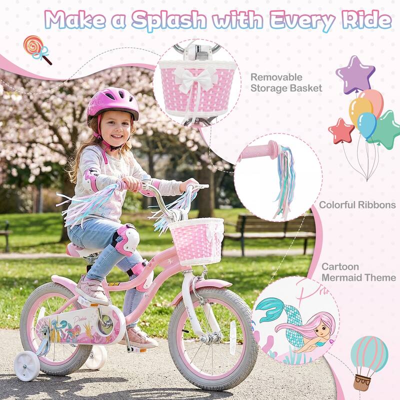 Gymax 14'' Kids Bike w/Training Wheels Hand Coaster Brakes Adjustable
