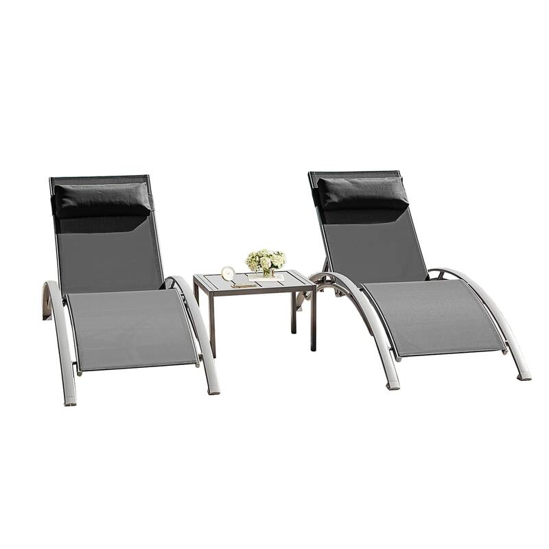 GDFStudio - Adrian Adjustable Aluminum Outdoor Pool Lounge Chair Set with Metal Side Table for All-Weather - Dark Gray
