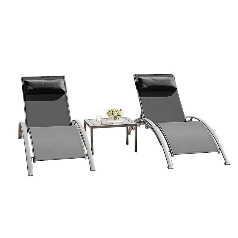 Pool Lounge Chairs Set of 3 (2 Lounge Chairs+1 Table) - Dark Gray