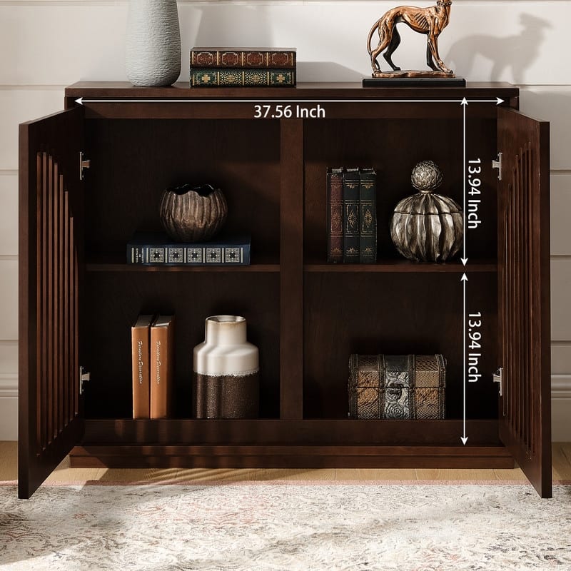 Mid Century Fluted Sideboard with 2 Outlets, Narrow Buffet Cabinet for Entryway & Kitchen
