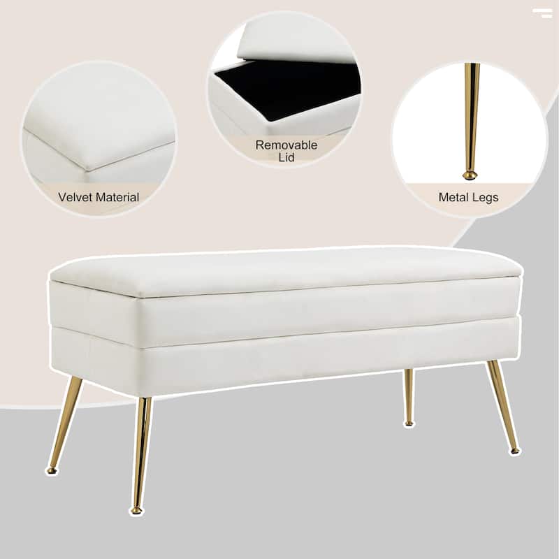Modern Velvet Storage Bench Upholstered Ottoman