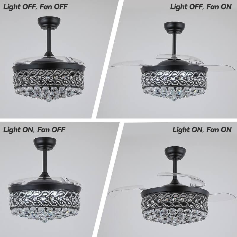 Kviflon 48'' Retractable Ceiling Fan with Lights and Remote 6 Speed, 3 Light Change Retractable Blade Chandelier Ceiling Fan