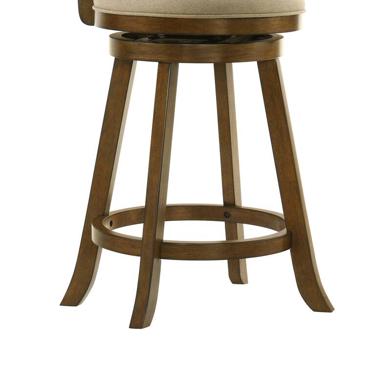 Aiden Modern Farmhouse Swivel Wood Counter Height Kitchen Bar Stool in Sepia Brown Finish with Fabric Upholstered Seat