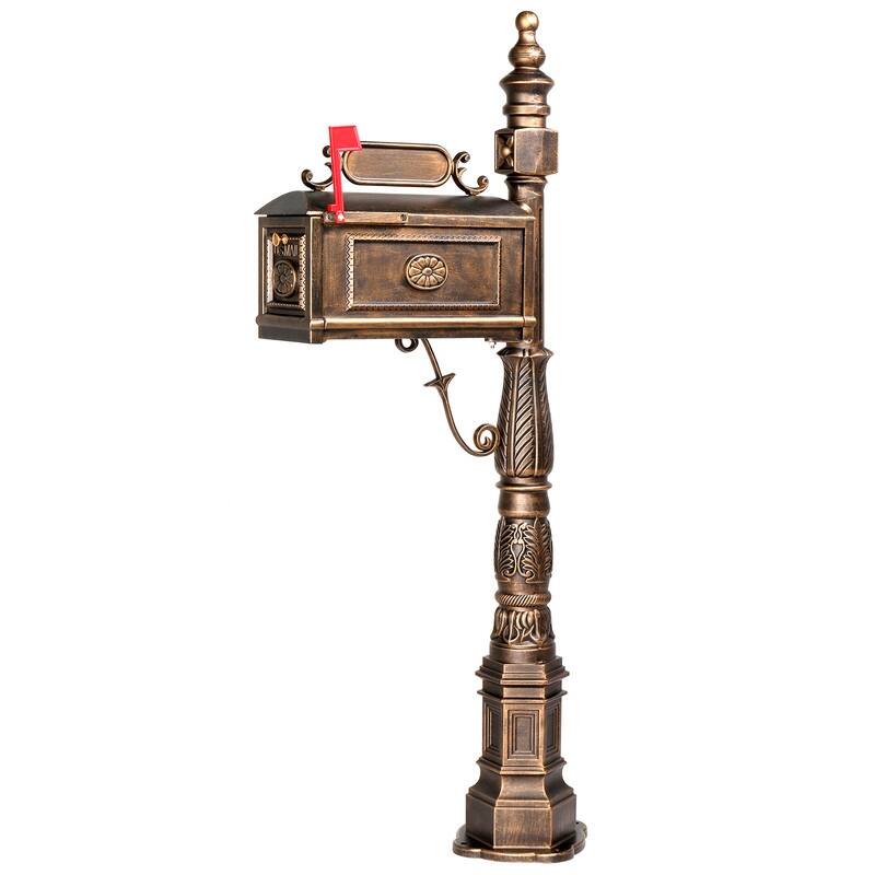 Decorative Large Mailbox with Post Antique Bronze Cast Aluminum