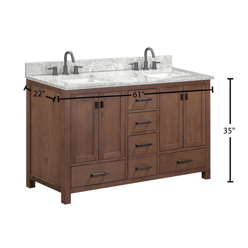 Avanity Modero 60 in. Double Sink Bathroom Vanity with Carrara Marble Top - 61"W x 22"D x 35"H