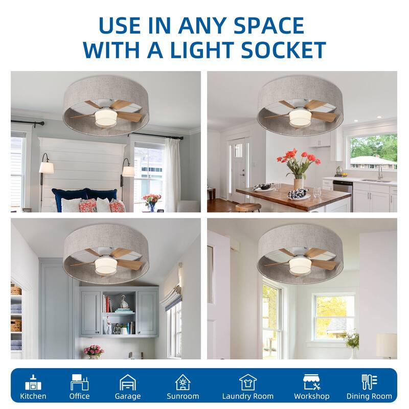 17.7 in. Indoor Socket Ceiling Fan Light with Remote, LED Light, 4 Fan Speeds, Dimmable, 3 Color Temperatures