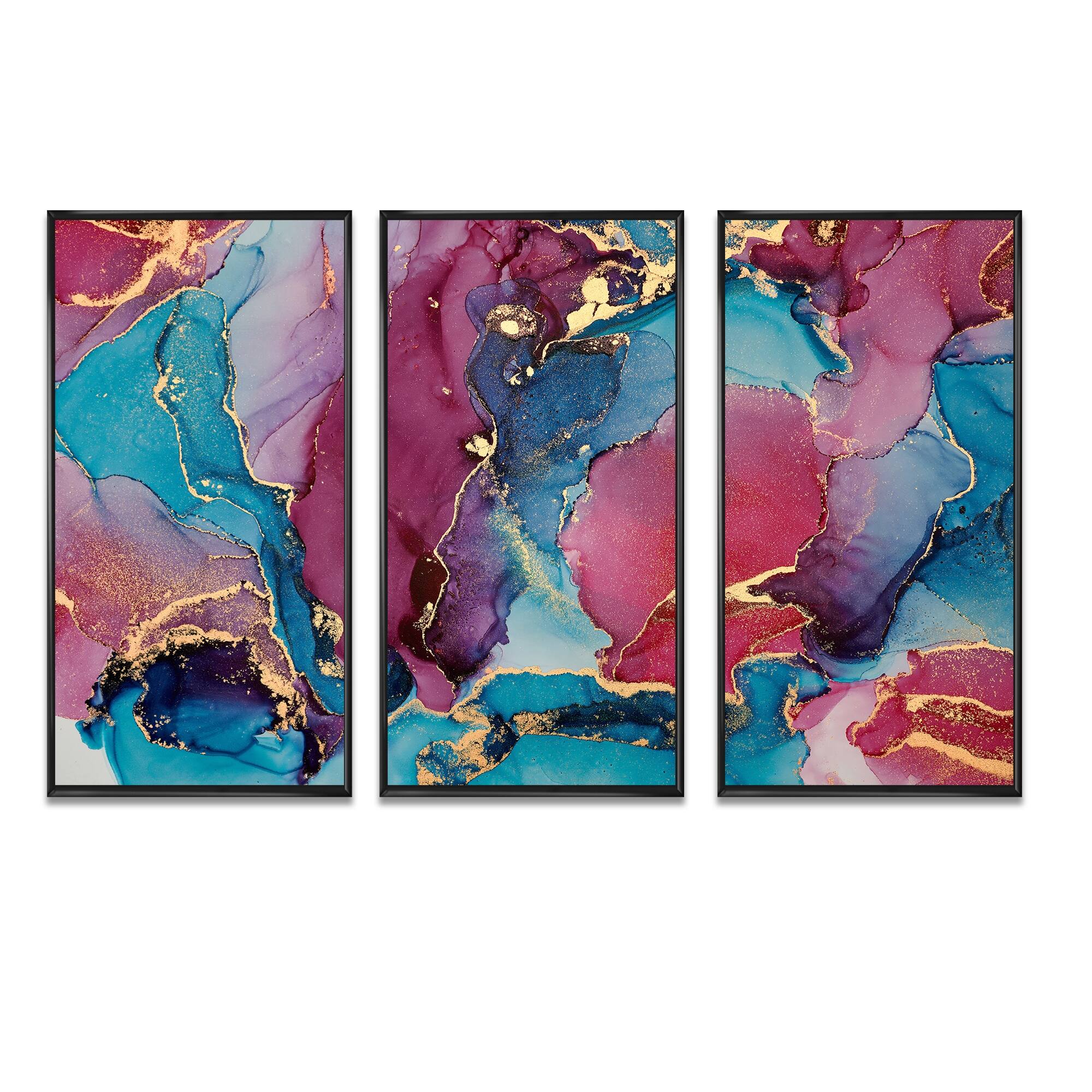Designart "Blue Luxury Abstract Fluid Art IV" Modern Framed Wall Decor