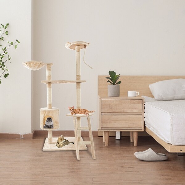 60" Solid Cute Sisal Rope Plush Cat Climb Tree Cat Tower Beige. Opens flyout.