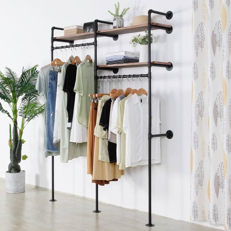 Industrial Pipe Clothing Rack - 11.4"D x 59"W x 79.5"H