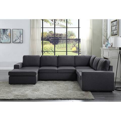 Copper Grove Chatellerault Dark Grey Linen Sectional Sofa and Reversible Chaise