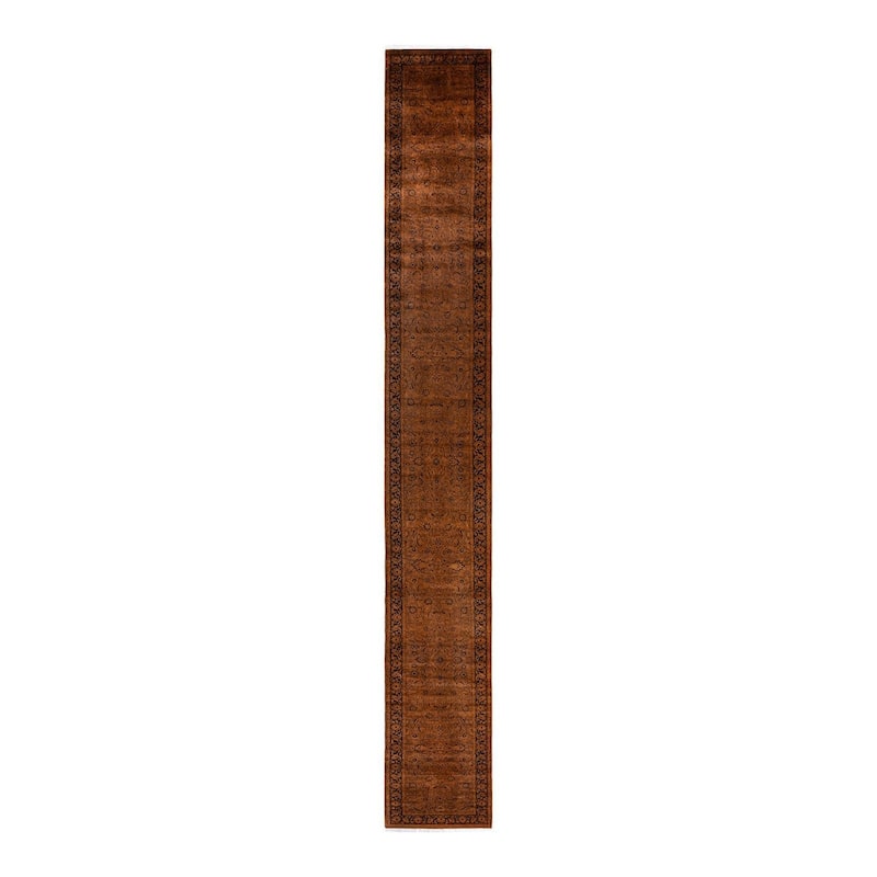 Overton Hand Knotted Wool Vintage Inspired Modern Contemporary Overdyed Gold Runner Rug - 2' 8" x 21' 3"